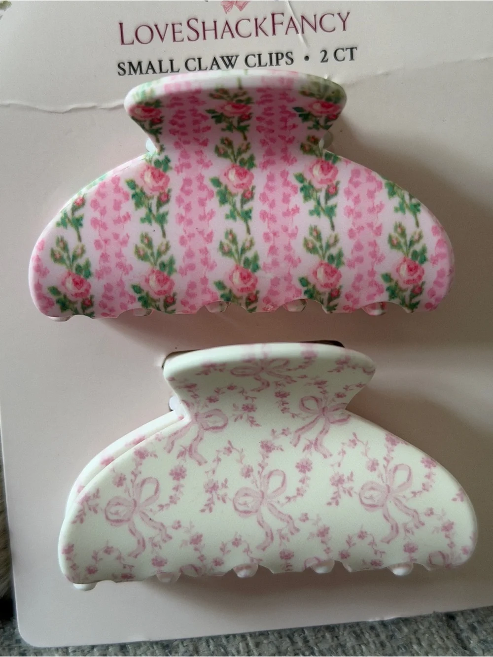 NWT LoveShackFancy Goody Pink Floral Mini Claw Clips - Set of 2